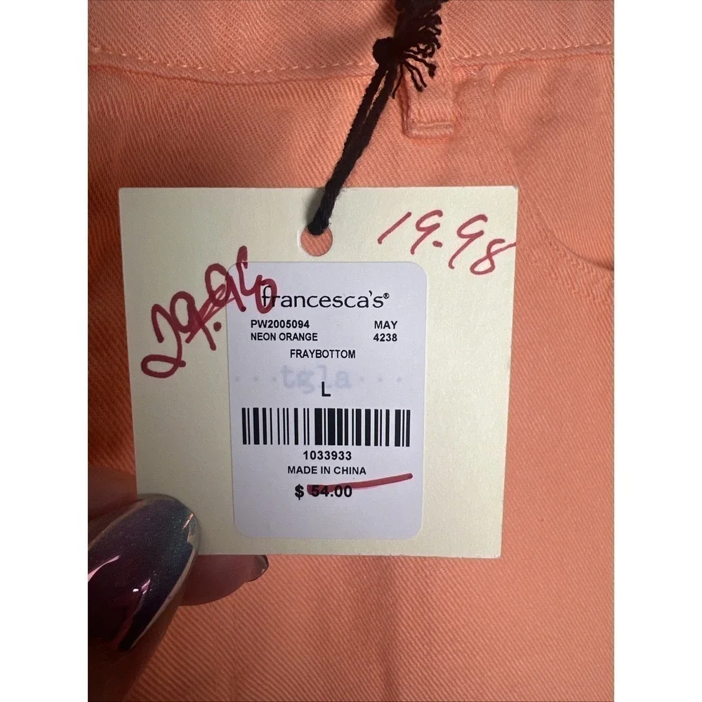 Francesca's tgla Jessa Fray Bottom Denim Mini Skirt Size Large Neon Orange NWT